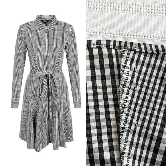 NWT BROOKS BROTHERS Grey Spirit Tartan Gingham LongSleeve Midi Shirtdress Sz 14P - Picture 7 of 10